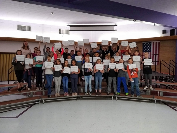 Valley View Elementary Students holding award certificates